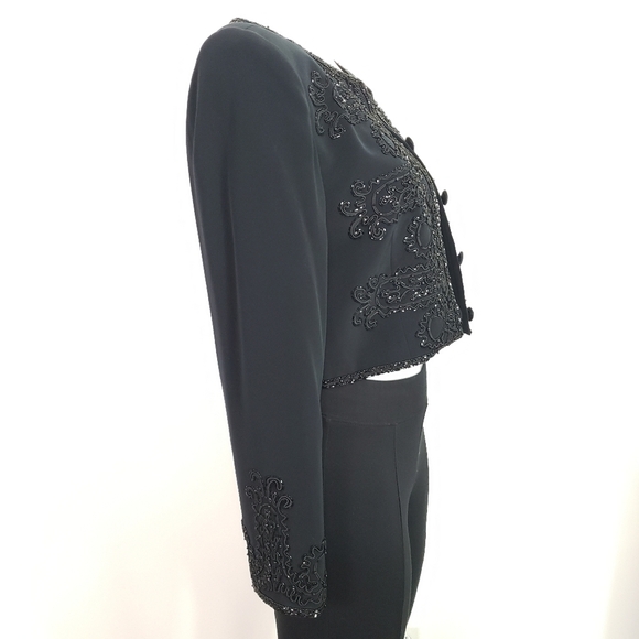 Bellissima Couture black formal crop beaded jacket vintage embellished - Picture 5 of 9